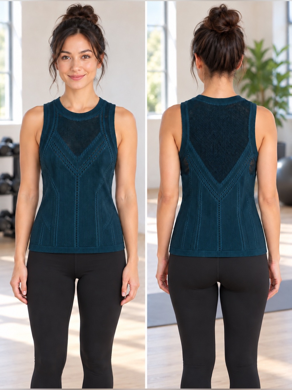 Athleta Oxygen Dark Teal Chevron Performance Sleeveless Knit Tank Top, XS